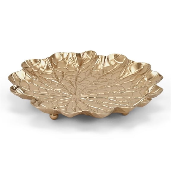 Pemberly Row Contemporary Golden Metal Lilypad Catch Tray Medium Size