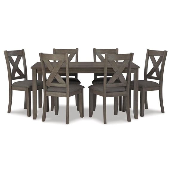 Pemberly Row Contemporary Gray Dining Table and Chairs - Set of 7
