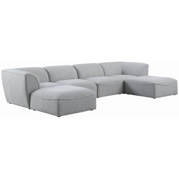 Pemberly Row Contemporary Gray Durable Linen Textured Modular Sectional
