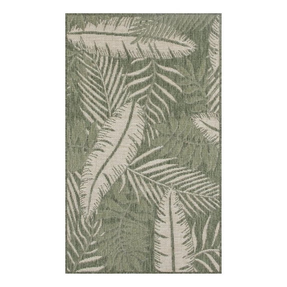 Pemberly Row Contemporary Home 2'x4' Fabric Green Ivory Area Rug