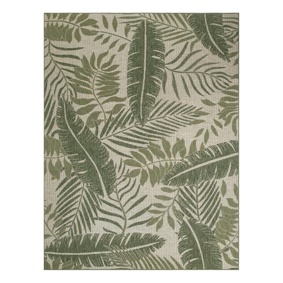 Pemberly Row Contemporary Home Garden Oasis 9'x12' Ivory Green Area Rug