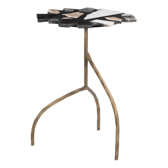 Pemberly Row Contemporary Iron and Terrazzo End Table in Multi-Color