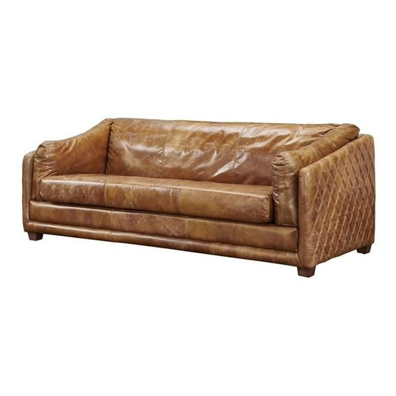 Pemberly Row Contemporary Italian Leather Sofa in Light Brown