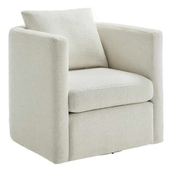Pemberly Row Contemporary Ivory Performance Fabric Swivel Barrel Chair