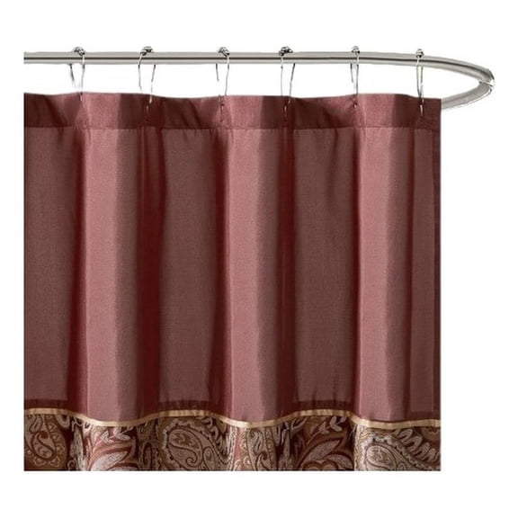 Pemberly Row Contemporary Jacquard Shower Curtain in Burgundy 72x72"