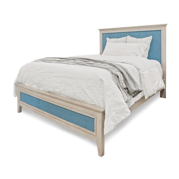 Pemberly Row Contemporary King Woven Bed in Ocean Blue and Aged Ivory