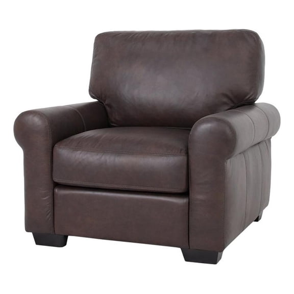 Pemberly Row Contemporary Leather Arm Chair Tan in Dark Brown