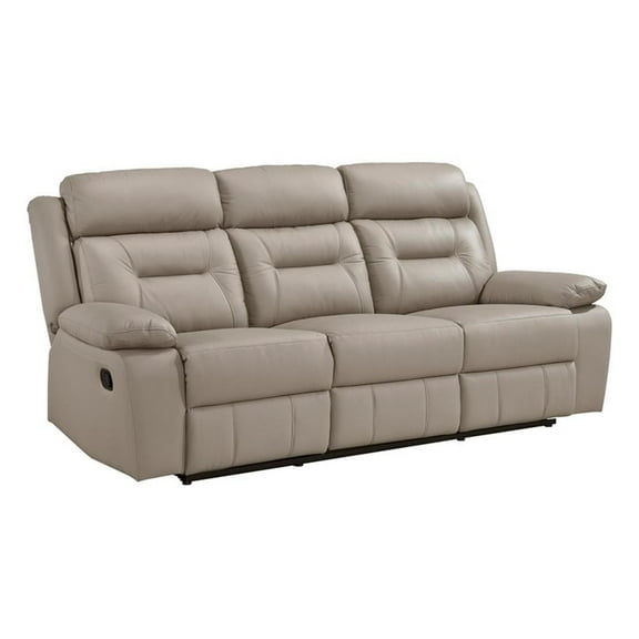 Pemberly Row Contemporary Leather Double Reclining Sofa in Latte