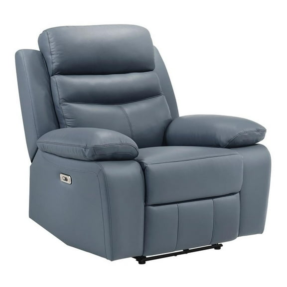 Pemberly Row Contemporary Leather Power Reclining Chair in Blue