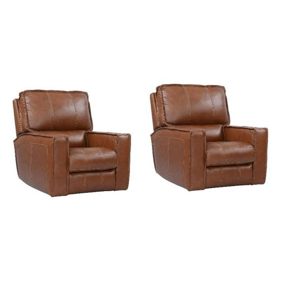 Pemberly Row Contemporary Leather Saddle Power Recliner Two Pack