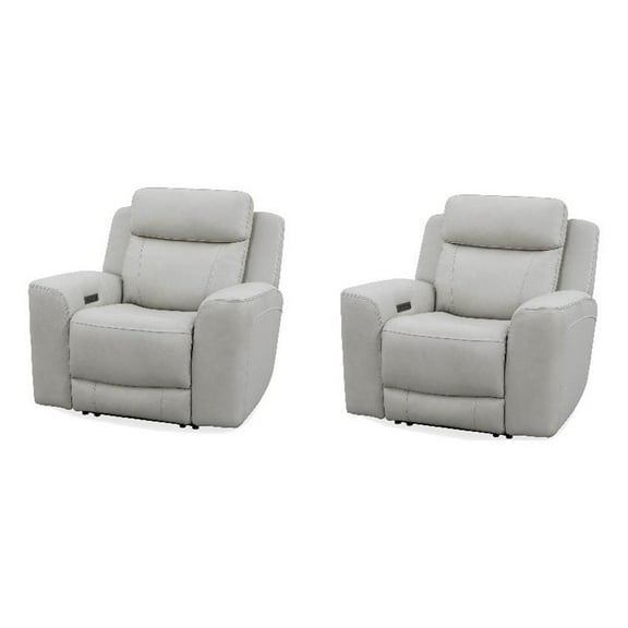 Pemberly Row Contemporary Leather Stone Power Recliner Two Pack