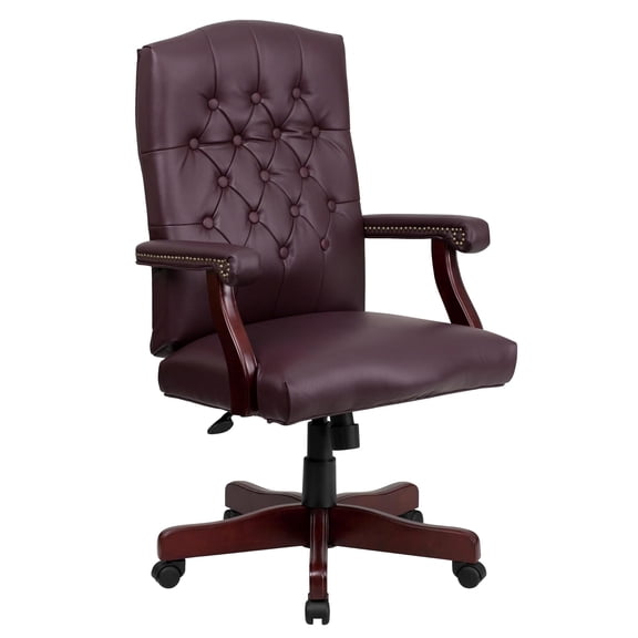 Pemberly Row Contemporary Leather Swivel Office Chair in Burgundy