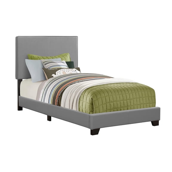 Pemberly Row Contemporary Leather Upholstered Twin Bed in Gray