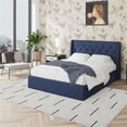 thumbnail image 1 of Pemberly Row Contemporary Lift Up Storage Queen Bed Frame in Blue Linen, 1 of 3