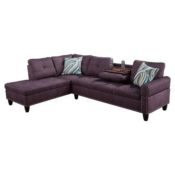 Pemberly Row Contemporary Linen Fabric Sectional Sofa in Amaranth Purple