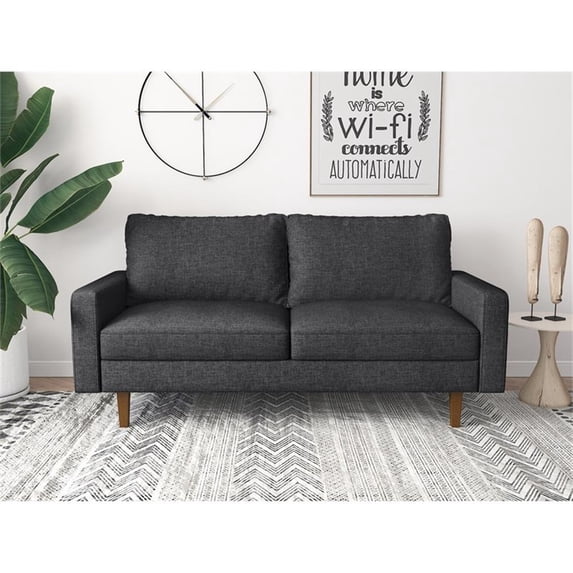 Pemberly Row Contemporary Linen Living Room Sofa in Dark Gray