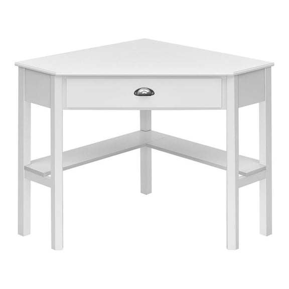 Pemberly Row Contemporary MDF and Pine Wood Corner Computer Desk in White