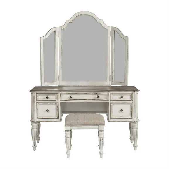 Pemberly Row Contemporary Magnolia Manor White 3 Piece Vanity Set
