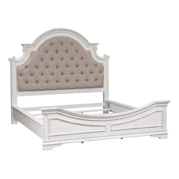 Pemberly Row Contemporary Magnolia Manor White King Upholstered Bed