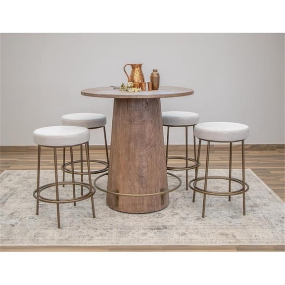 Pemberly Row Contemporary Mango Wood Bar Table Set in Brown Finish