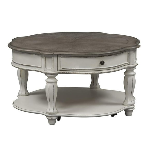 Pemberly Row Contemporary Manor White Finish Round Cocktail Table