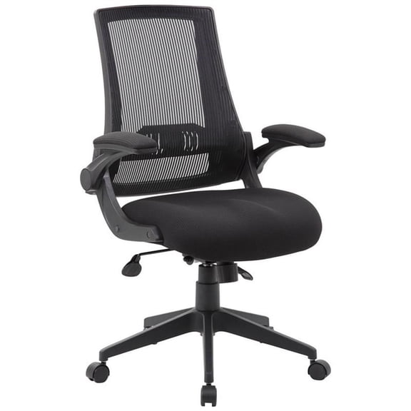 Pemberly Row Contemporary Mesh Swivel Flip Arm Office Chair in Black