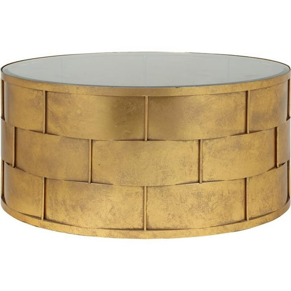 Pemberly Row Contemporary Metal Coffee Table with Glass in Gold Leaf