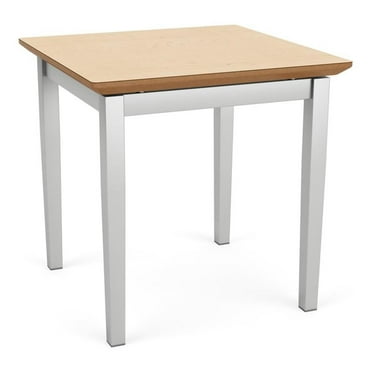 Pemberly Row Contemporary Metal End Table in Silver/Natural Maple