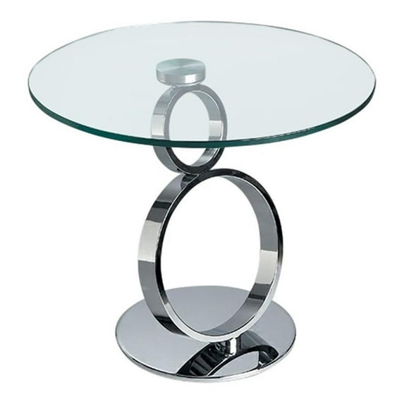 Pemberly Row Contemporary Metal End Table with Glass Top in Chrome