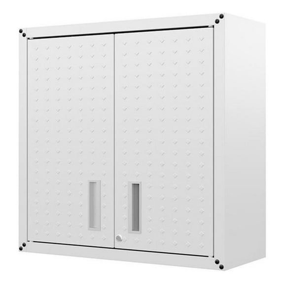Pemberly Row Contemporary Metal Floating Garage Cabinet in White