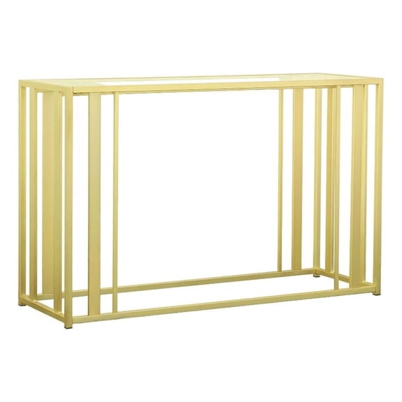 Pemberly Row Contemporary Metal Frame Sofa Table in Matte Brass