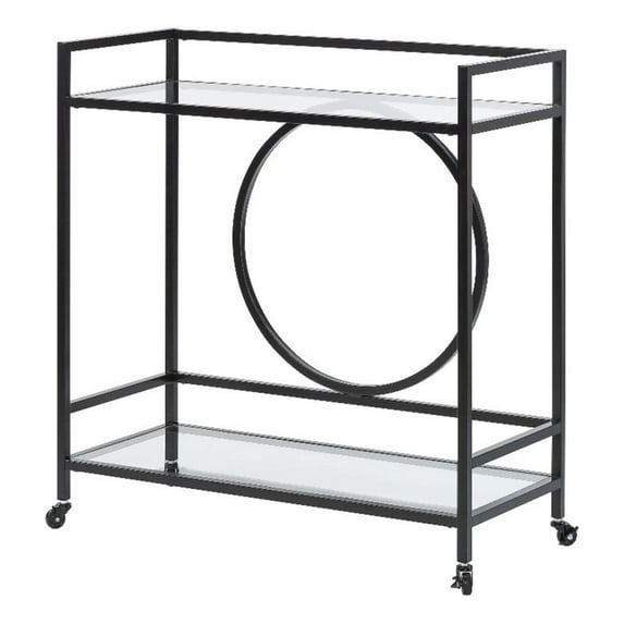Pemberly Row Contemporary Metal / Glass Bar Cart in Black Finish
