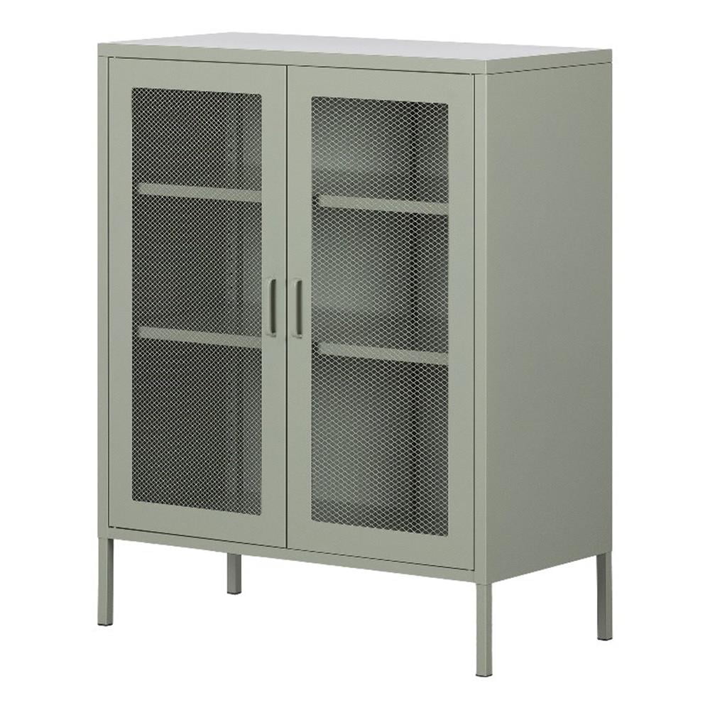 Sage Green Metal Mesh 2-Door Storage Cabinet with Adjustable Shelves