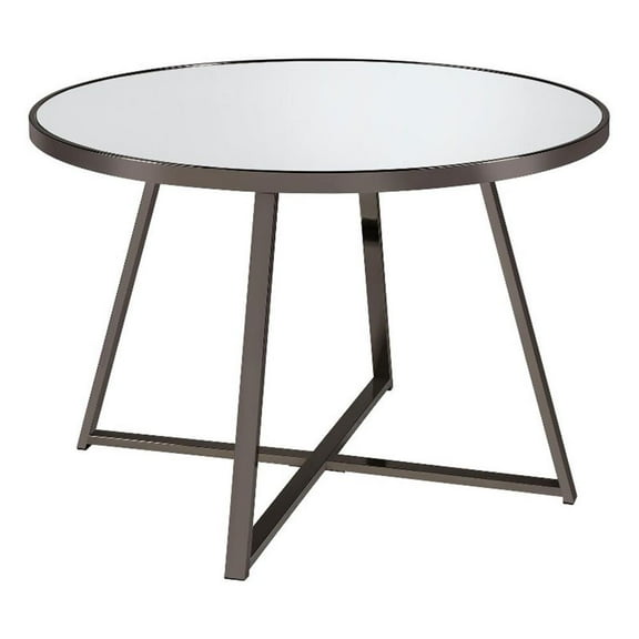 Pemberly Row Contemporary Metal Round Dining Table Black Nickel and Mirror