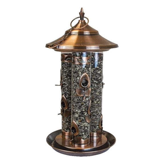 Pemberly Row Contemporary Metal Triple Tube Deluxe Feeder in Copper