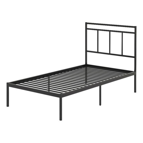 Pemberly Row Contemporary Metal Twin Platform Bed in Black Finish