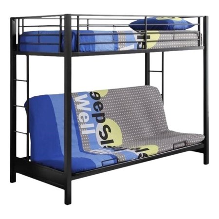 Pemberly Row Contemporary Metal Twin over Futon Bunk Bed in Black