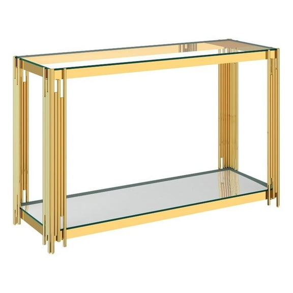 Pemberly Row Contemporary Metal and Glass Console Table Gold