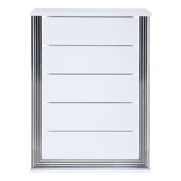 Pemberly Row Contemporary Metallic Smooth White Chest With LED