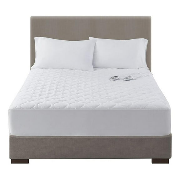 Pemberly Row Contemporary Microfiber Fabric Twin Heated Mattress Pad in White