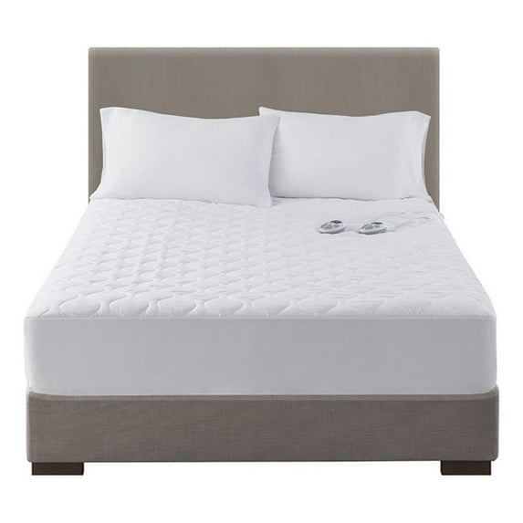 Pemberly Row Contemporary Microfiber Fabric Twin Heated Mattress Pad in White