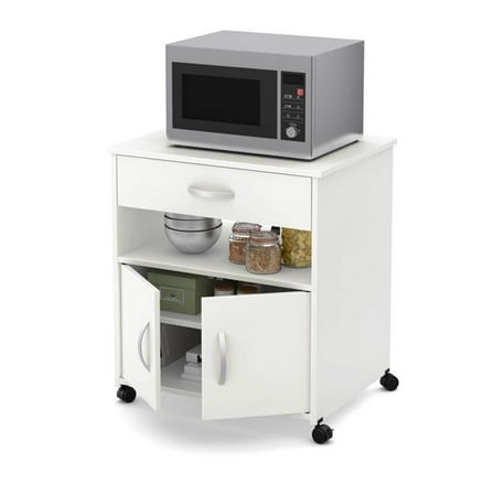 Pemberly Row Contemporary Microwave Cart in Pure White Finish