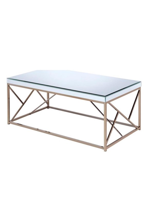 Contemporary Mirror Top Coffee Table in Copper Chrome