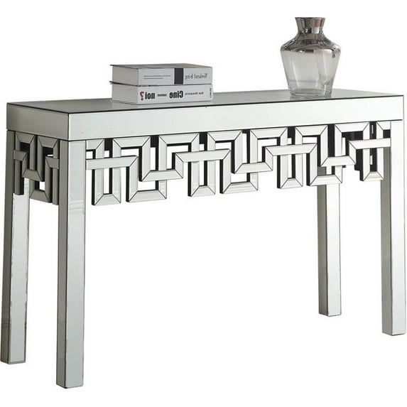 Pemberley Row Glass Mirrored Console Table Rectangular Geometric Design 48"W Unassembled