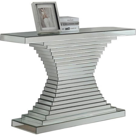 Pemberly Row Contemporary Mirrored Geometric Designed Console Table