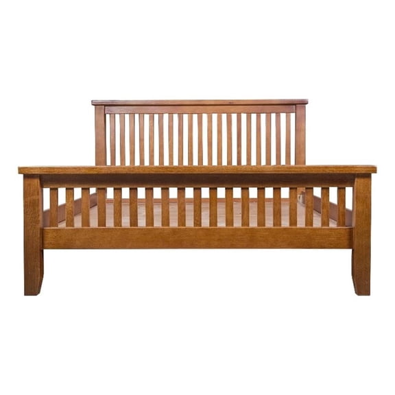 Pemberly Row Contemporary Mission Oak Slat King Bed in Cherry