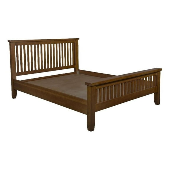Pemberly Row Contemporary Mission Oak Slat Queen Bed in Cherry