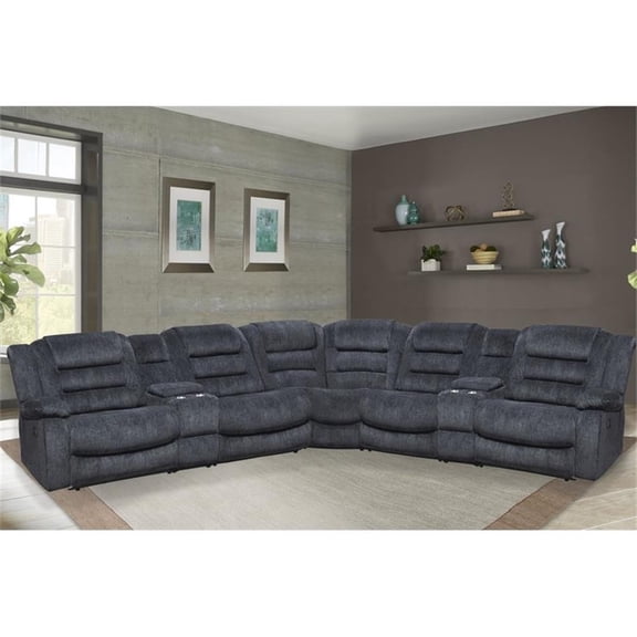 Pemberley Row Velvet Misty Storm Reclining 7-Piece Sectional Rectangular Manual Reclining 123" Unassembled