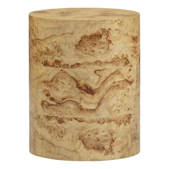 Pemberly Row Contemporary Natural Burl Drum Side Table - 16"W x 16"D x 20"H