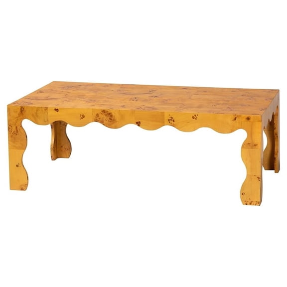 Pemberly Row Contemporary Natural Real Burl Wood Scalloped Coffee Table